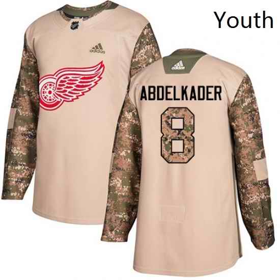 Youth Adidas Detroit Red Wings 8 Justin Abdelkader Authentic Camo Veterans Day Practice NHL Jersey
